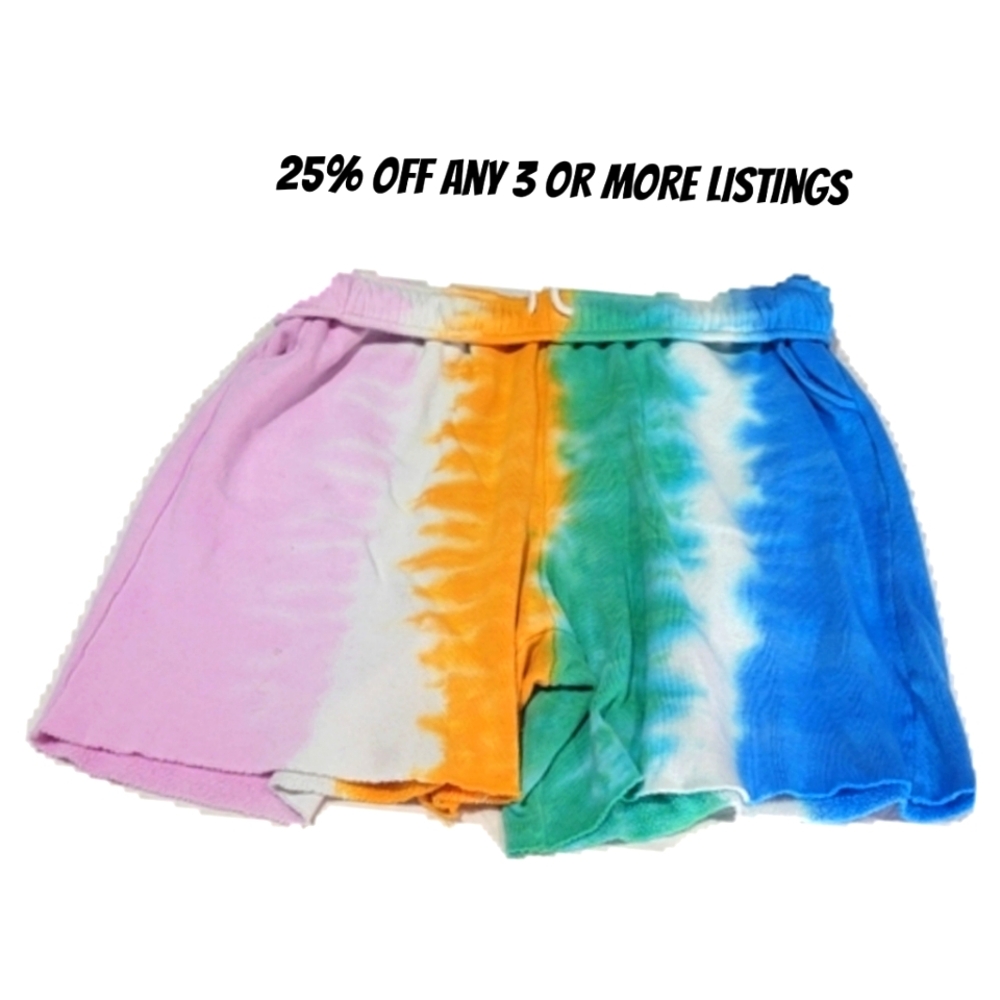 Tie Die Graphic Print Terry Cloth Shorts Striped Loungewear Lounge Drawstring